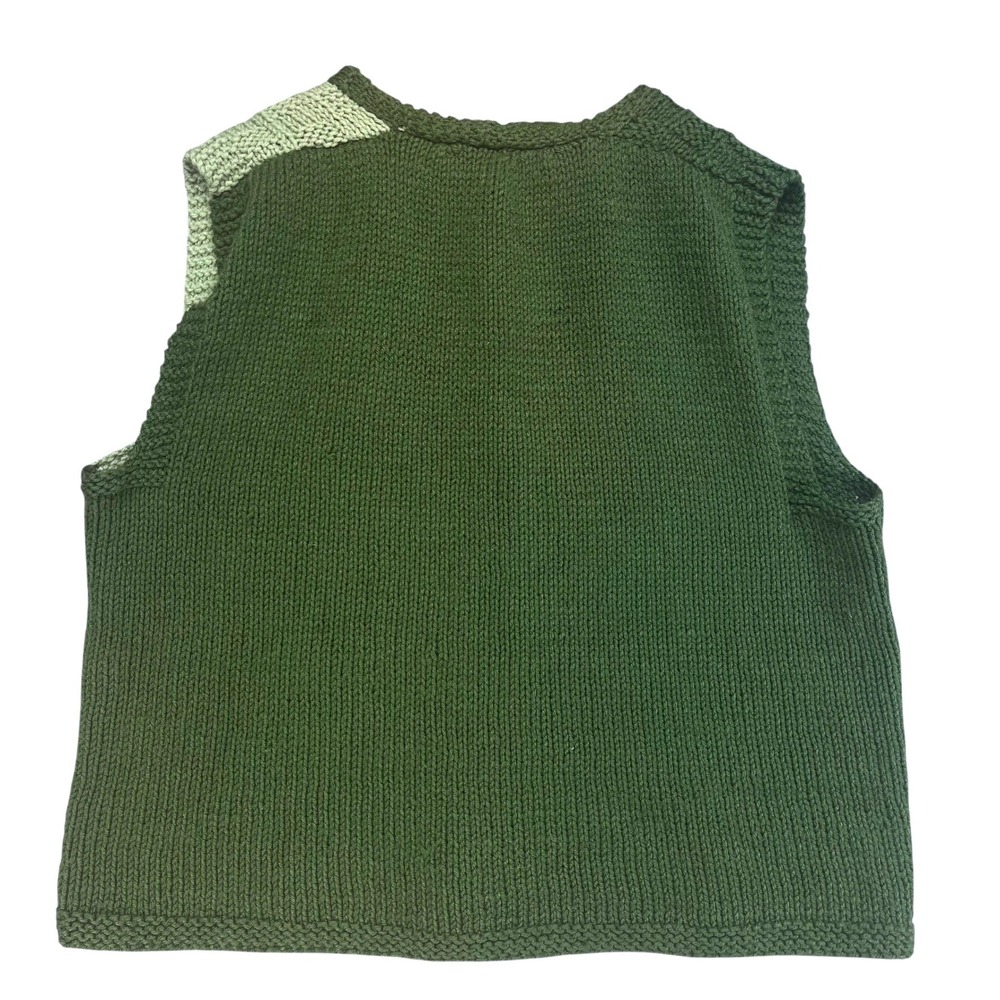 Handmade Knit Sweater Vest Womens XL Green Colorblock Button Front V-Neck Boho - Picture 2 of 2